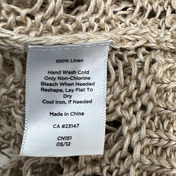 Talbots Womens Open Knit Linen Cardigan Sweater Beige Button Front Size M - Picture 3 of 7